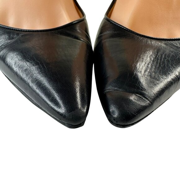 Chanel Shoes Slingback Heel Pumps Size 36/5.5 Black Leather Slip-On Pointed Toe - Picture 4 of 16